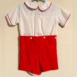 Monday’s Child Sz 4T Boy’s Red & White Collared Snowman Buttons Romper Outfit